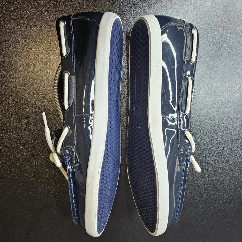 Cole‎ Haan Women's Patent Leather Boat Deck Shoes Navy Blue Size 9 Nantucket